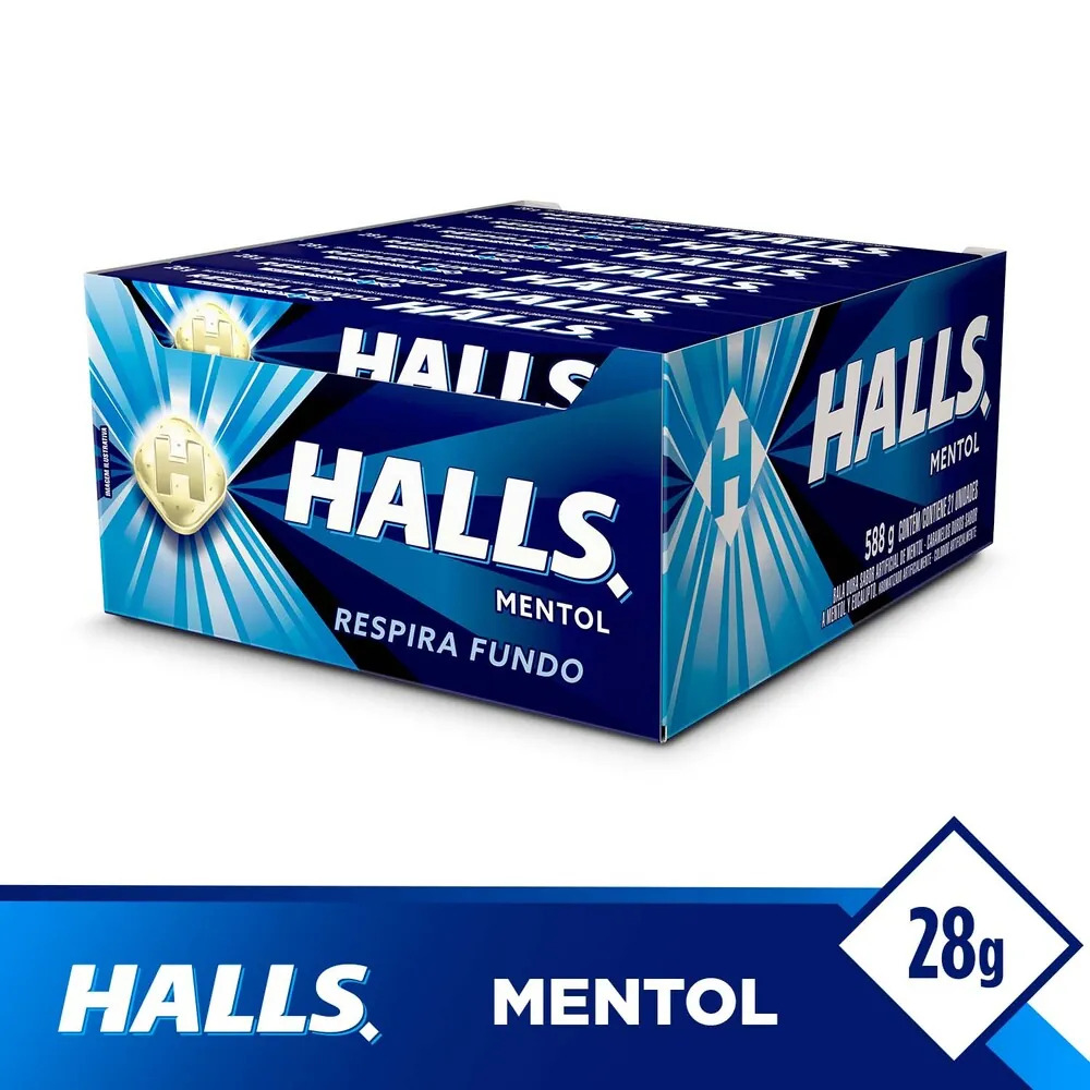 Drops Halls Mentol 21 unidades de 28Gramas